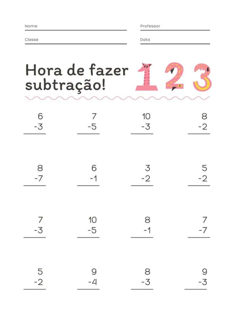 Bicolor Subtração Matemática Fundamental Folha de Atividades